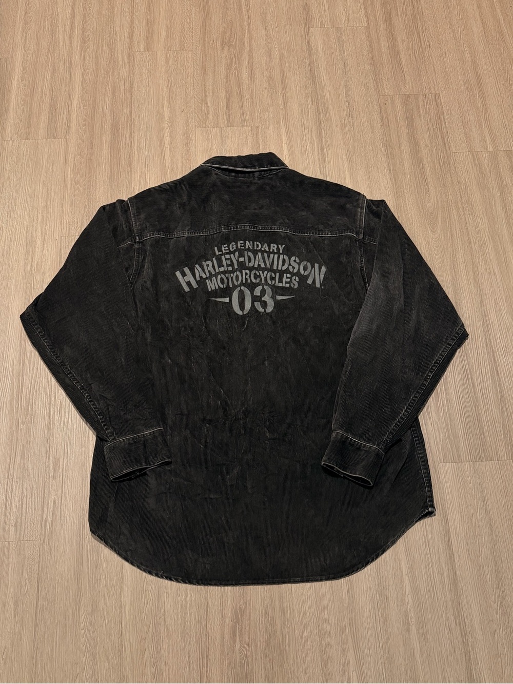 VTG Harley Davidson Legendary 03 Biker Snap Up Black Corduroy Jacket Sz XL